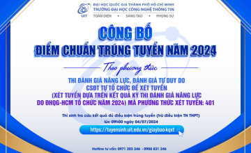 Trường ĐH Công nghệ thông tin, ĐHQG-HCM công bố kết quả xét tuyển Thi đánh giá năng lực, đánh giá tư duy do CSĐT tự tổ chức để xét tuyển  (Xét tuyển dựa trên kết quả Kỳ thi đánh giá năng lực do ĐHQG-HCM tổ chức năm 2024) - Mã phương thức: 401 